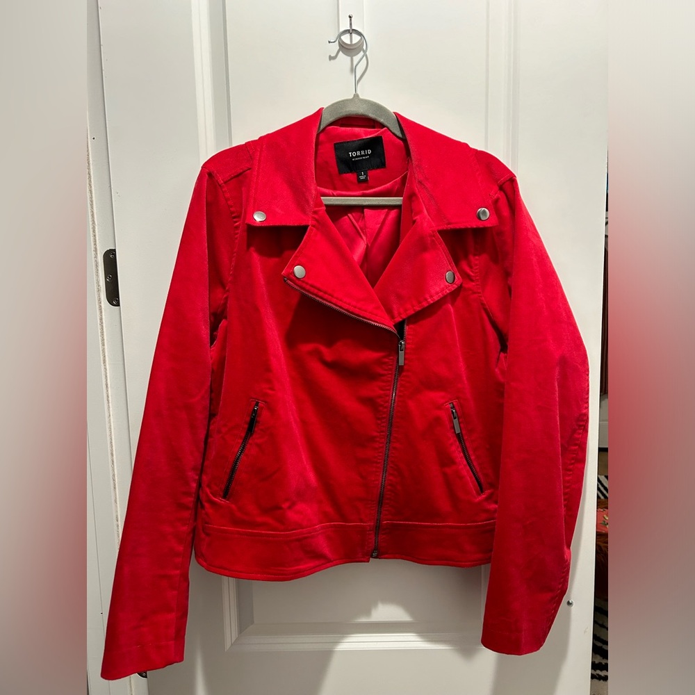 Torrid Bold Red Velvet Moto Jacket